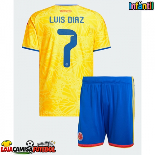 Camisa de Futebol Colômbia Luis Diaz #7 Equipamento Principal Infantil Mundo 2026 Manga Curta (+ Calças curtas)